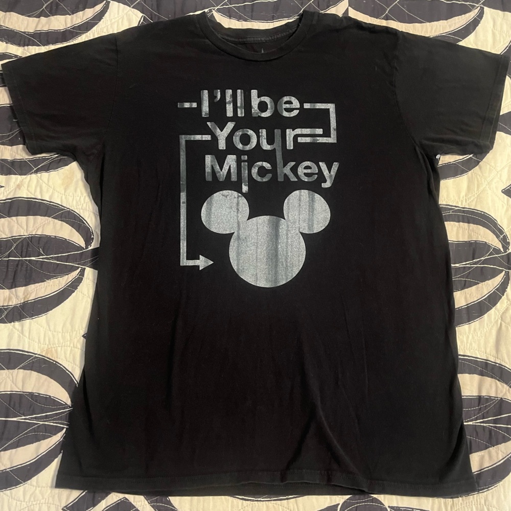 DISNEY PARKS “I’ll Be Your Mickey” Mickey Mouse T Shirt Tee Black White